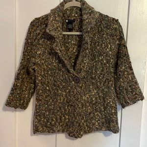 Carol Little sweater jacket 3/4 length sleeves tweedy multi color knitted
